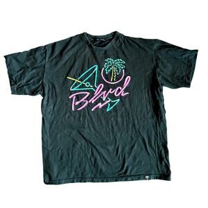 Mens Fashion BLVD T-Shirt Loose Fit Short-Sleeve Shirt Black Neon Print